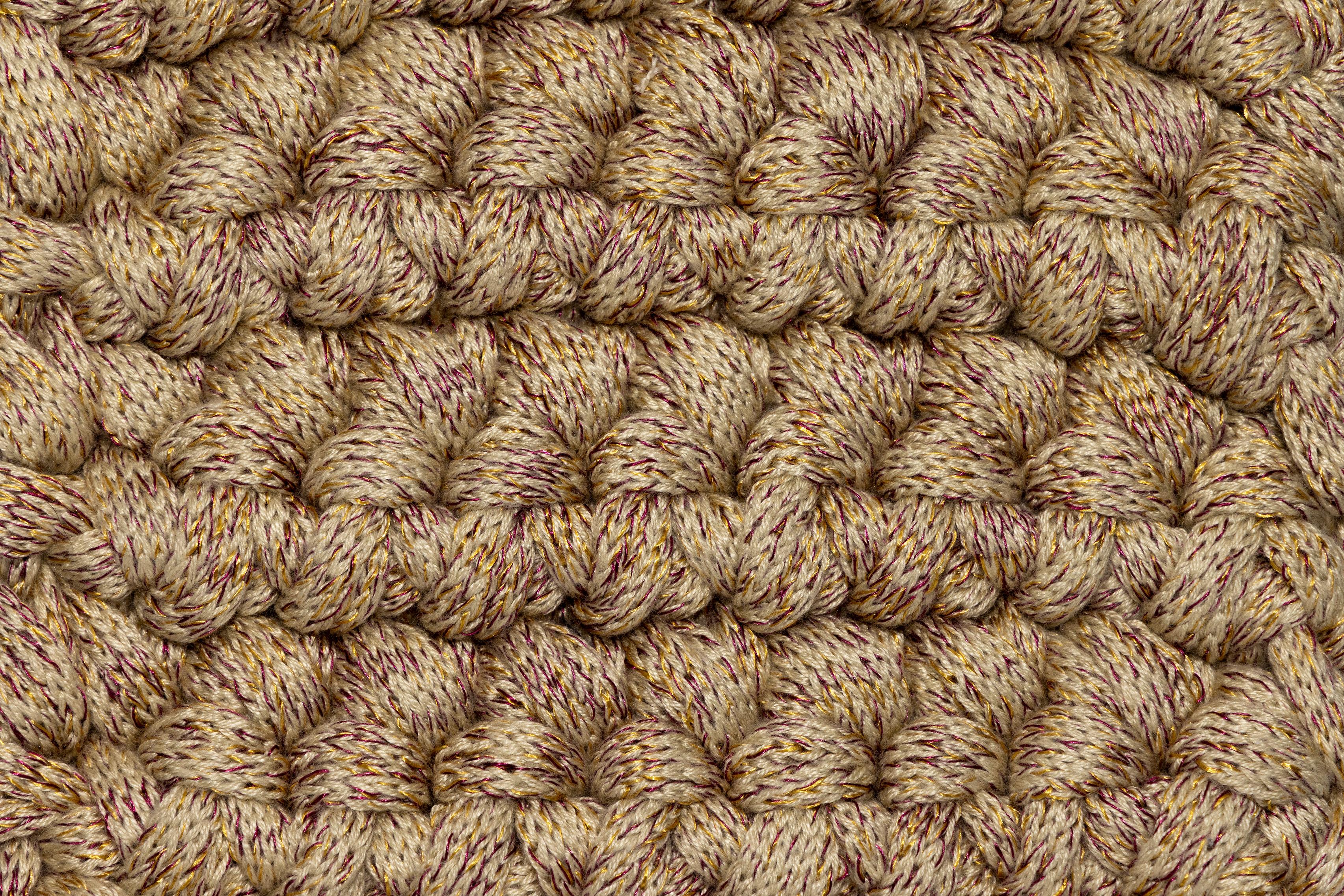 Handmade Crochet 200x300 cm Thick Rug in Golden Beige Bordeaux  For Sale 1