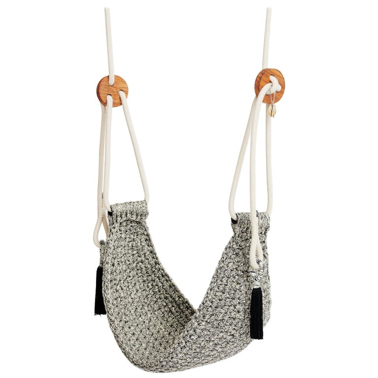 Grey Saddle Swing Handmade Crochet Outdoor UV Protected Textile Hammock Seat For Sale