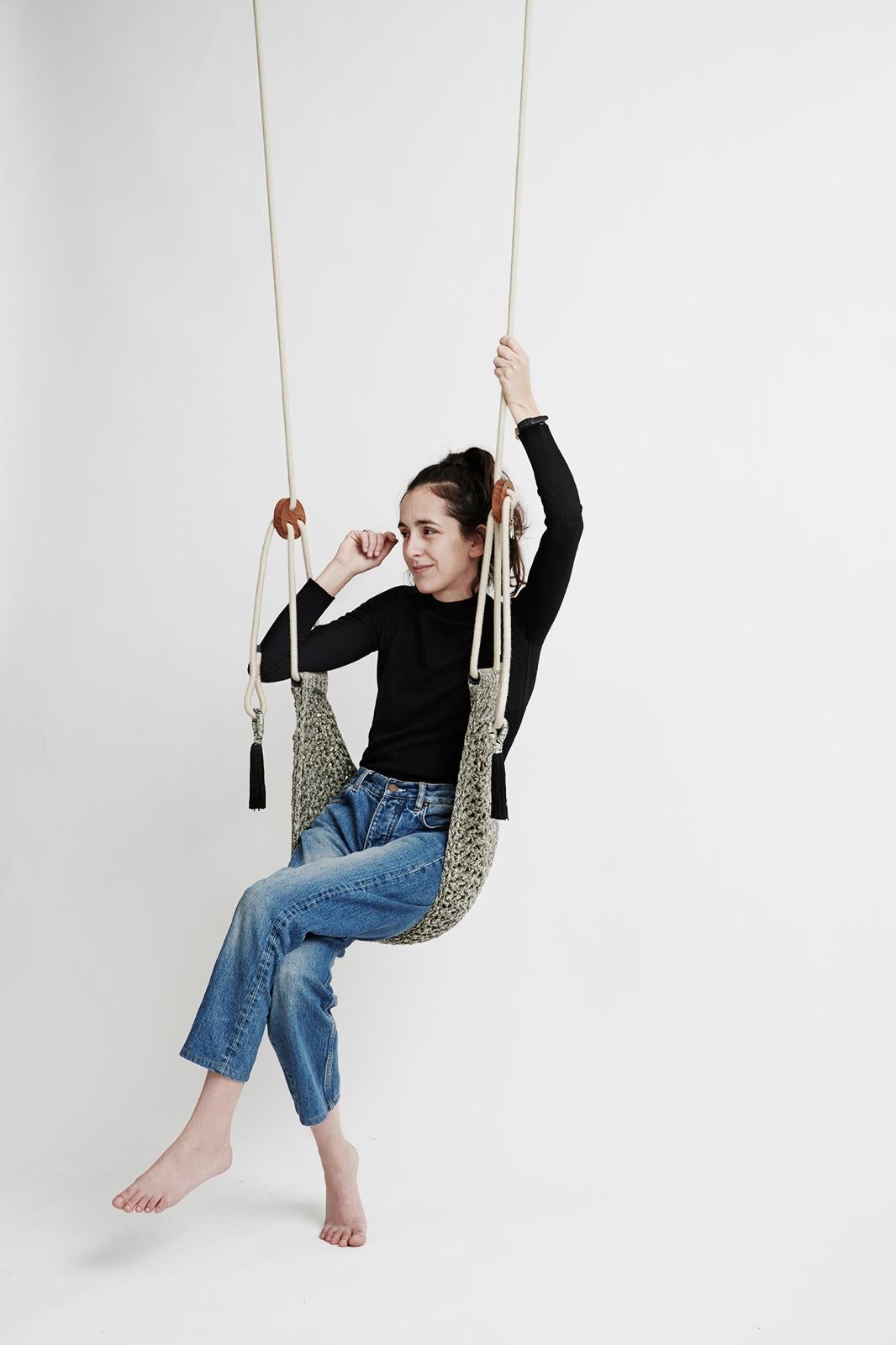 Handmade Crochet Schwarz und Weiß Outdoor UV geschützt Textil Swing Hängematte Sitz (Israelisch)