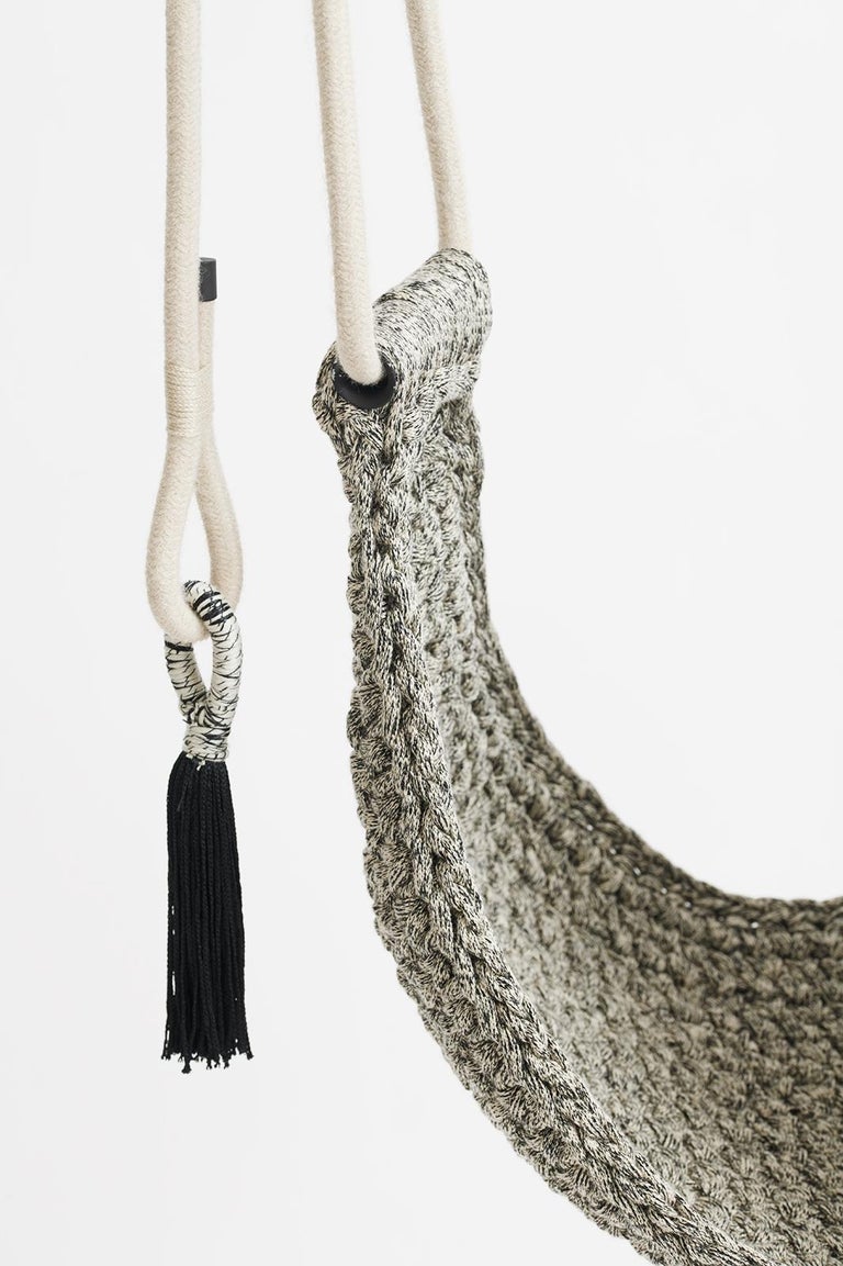 Handmade Crochet Black and White Outdoor UV Protected Textile Swing