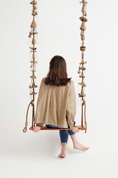 Outdoor-Schaukel Mocha Handmade Crochet aus UV-geschütztem Garn mit burmesischem Teakholz