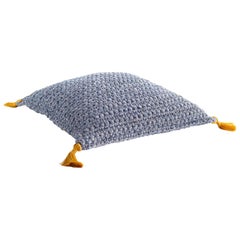 Handmade Crochet Cotton and Polyester Blue and Gold Iota Floor Cushion