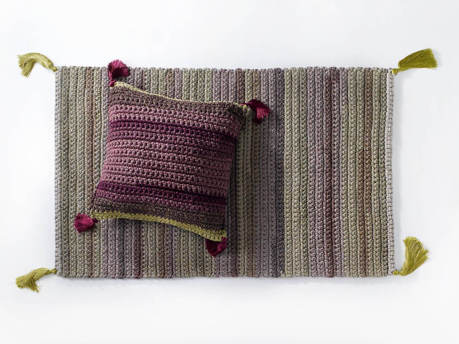 Contemporary Handmade Crochet Cotton and Polyester Lime and Fuchsia Iota Floor Cushion