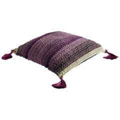 Handmade Crochet Cotton and Polyester Lime and Fuchsia Iota Floor Cushion