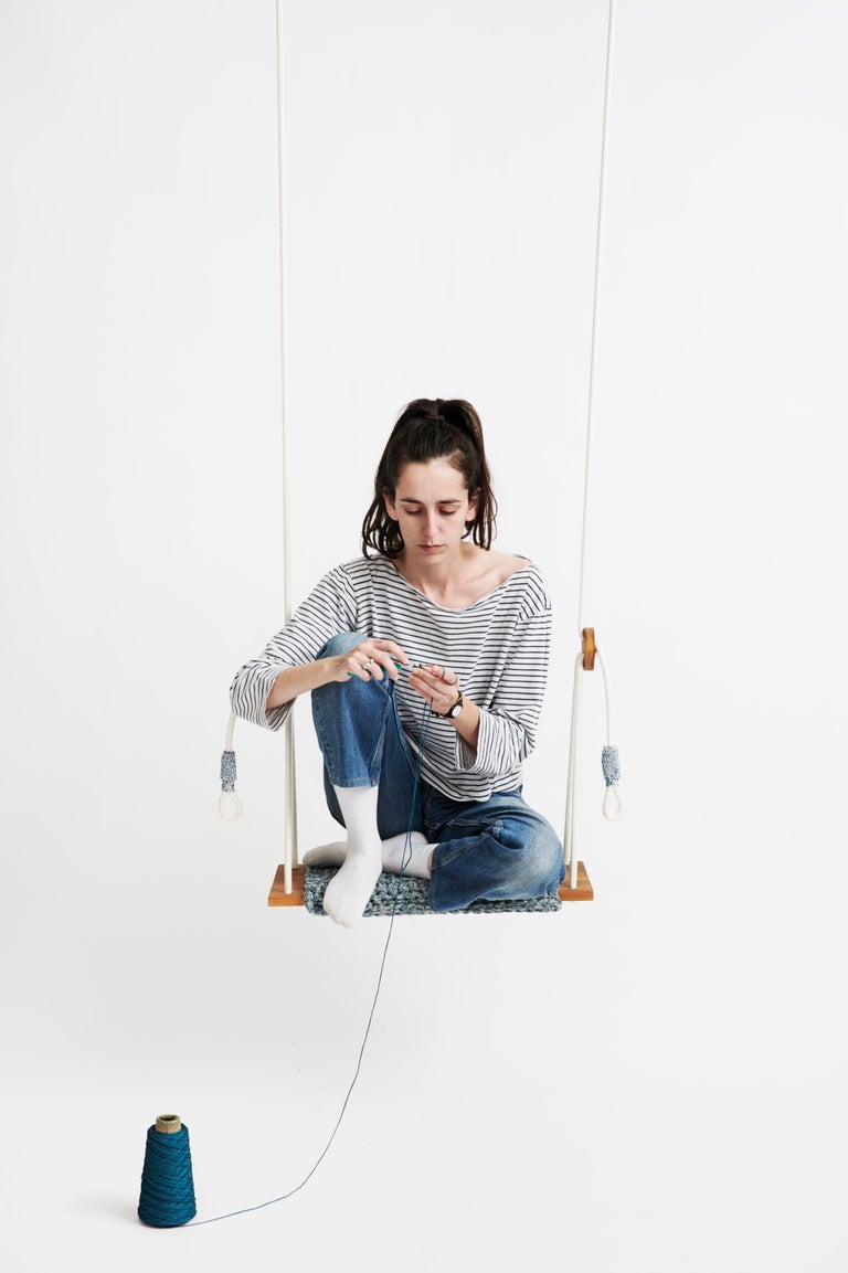 Luxurious Crochet Rug Swing Handmade in UV Protected Turquoise Yarn