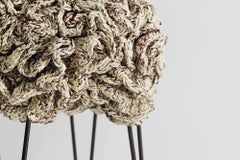 Handmade Crochet Elements Cotton and Polyester Cream Iota Pouf Stool