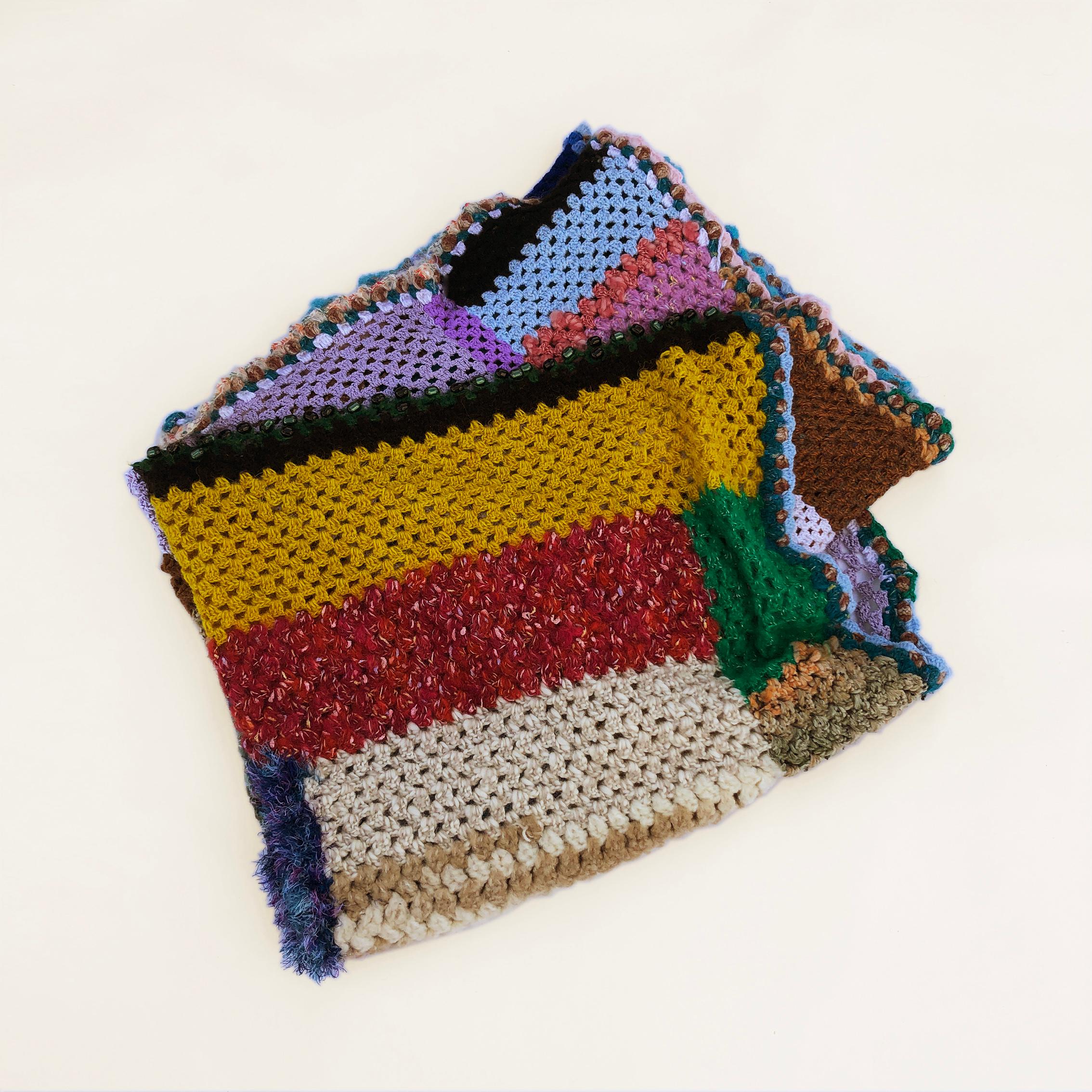 Laine Plaid en patchwork fait main #3 Couverture en laine tricotée Canapé Lit Fauteuil en vente