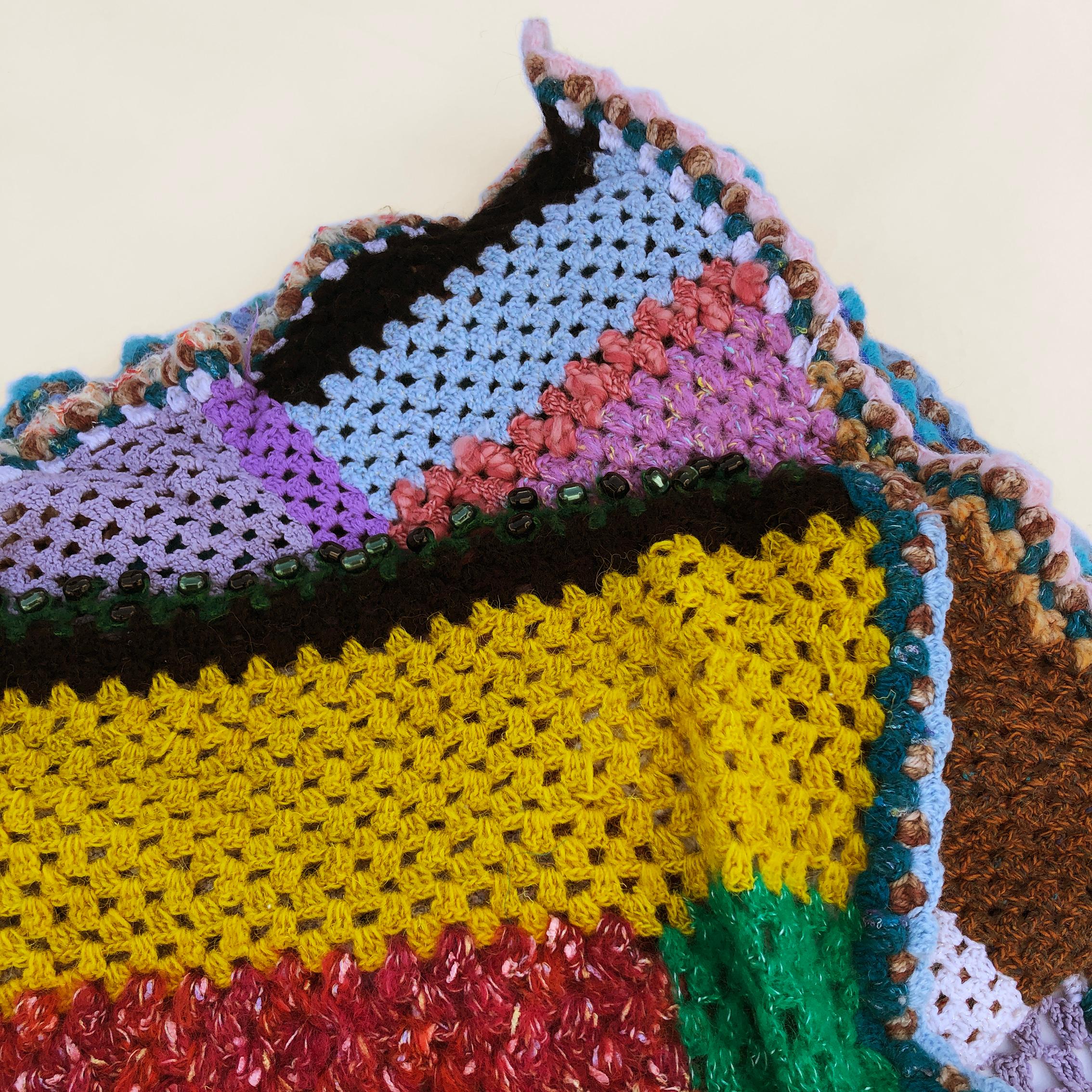 Plaid en patchwork fait main #3 Couverture en laine tricotée Canapé Lit Fauteuil en vente 1
