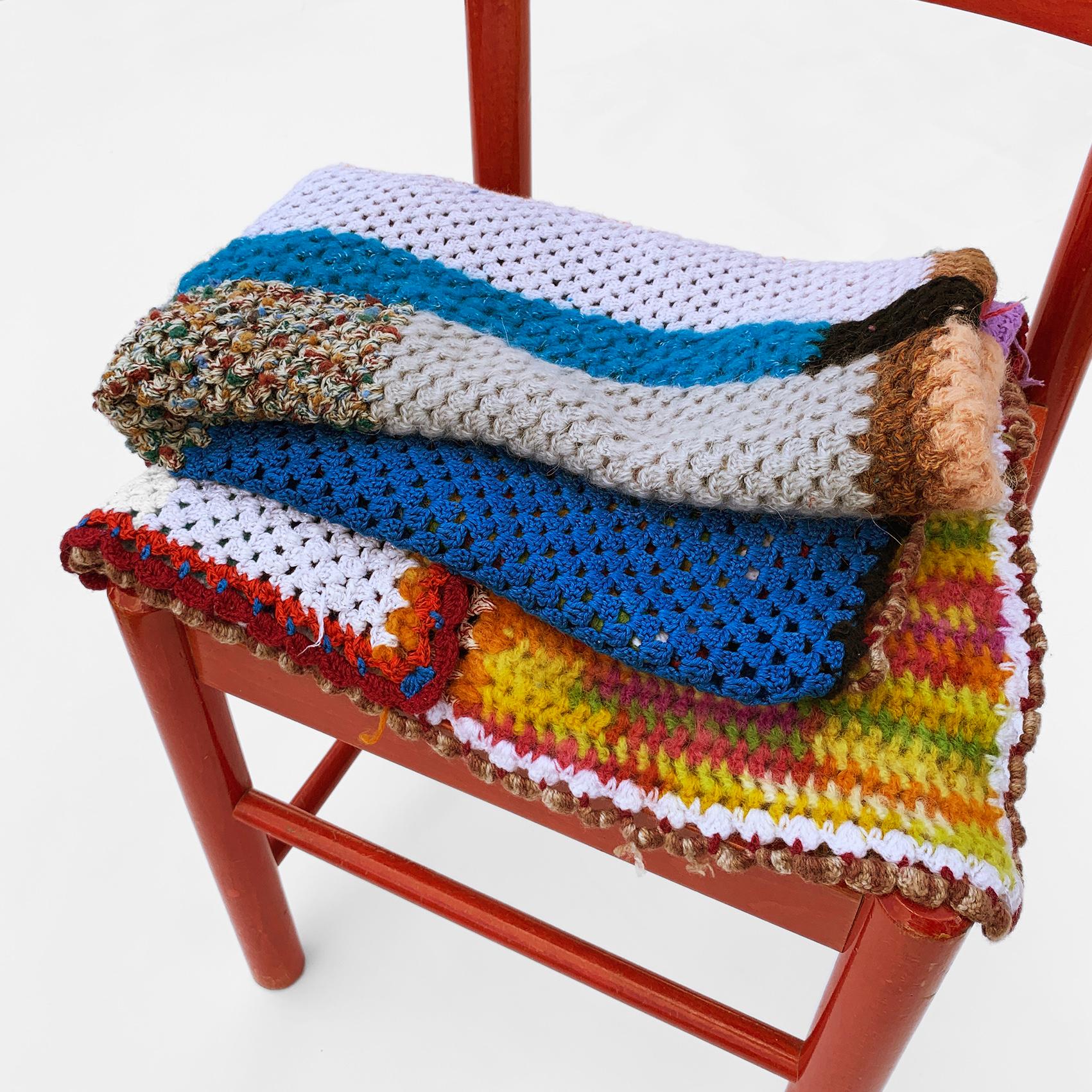 Contemporary Handmade Crochet Patchwork Throw Knitted Blanket Sofa Bed Armchair For Sale
