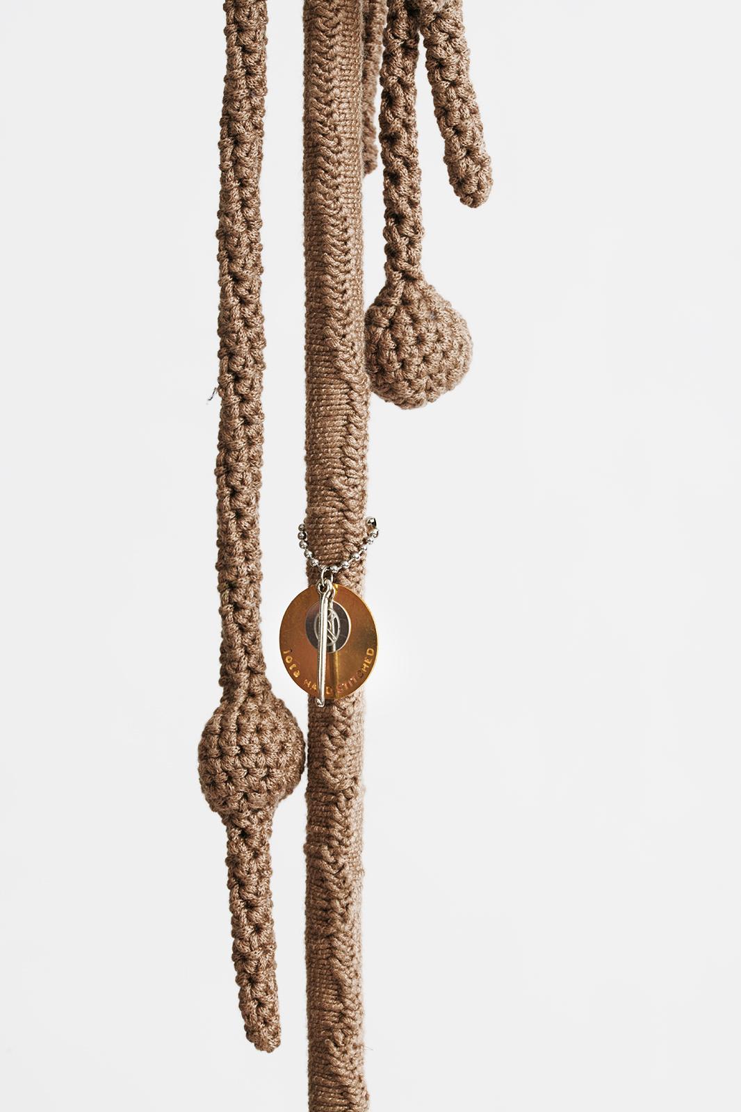 Contemporary Children's Tarzan Outdoor Swing Handmade Crochet Cacao Textile Teak Wood Seat