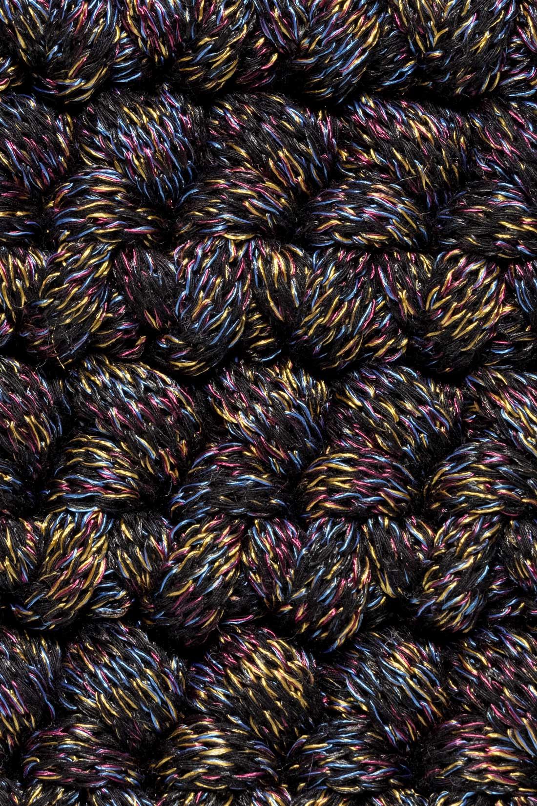 Israeli Thick Rug in Black Colourful Rust Handmade Crochet by iota For Sale