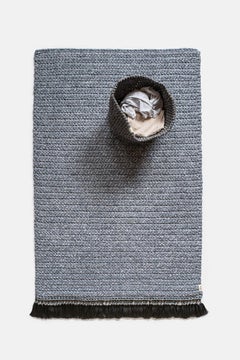 Handmade Crochet Thick Rug 120x200 cm in Blue Grey Colors with Grey Tassels