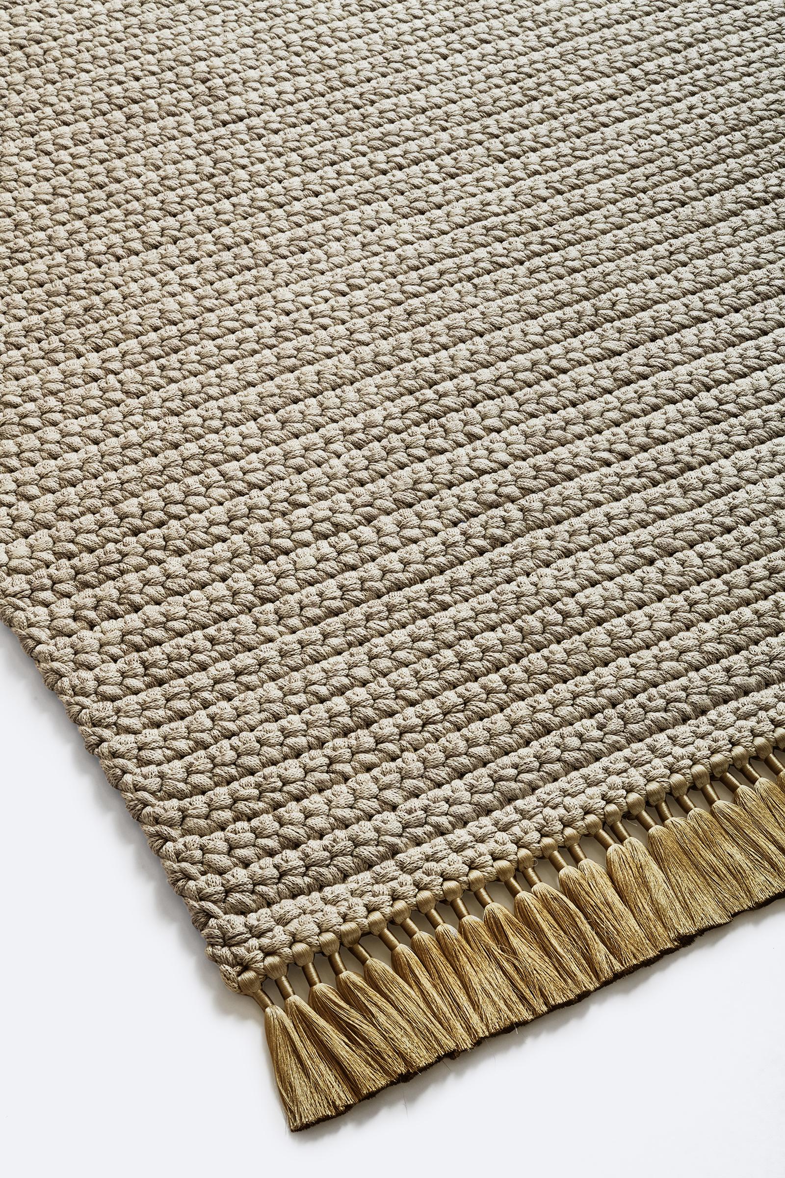 Contemporary Handmade Crochet Thick Rug 170X240 cm in Beige - Sand & Cacao Colors For Sale
