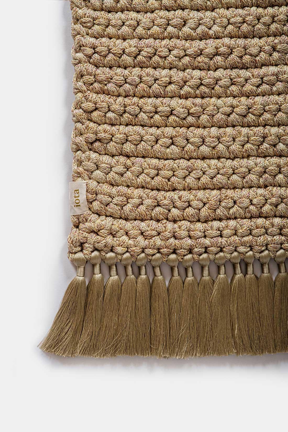 Israeli Handmade Crochet Thick Rug in Golden Beige Pink Made of Cotton & Polyester For Sale