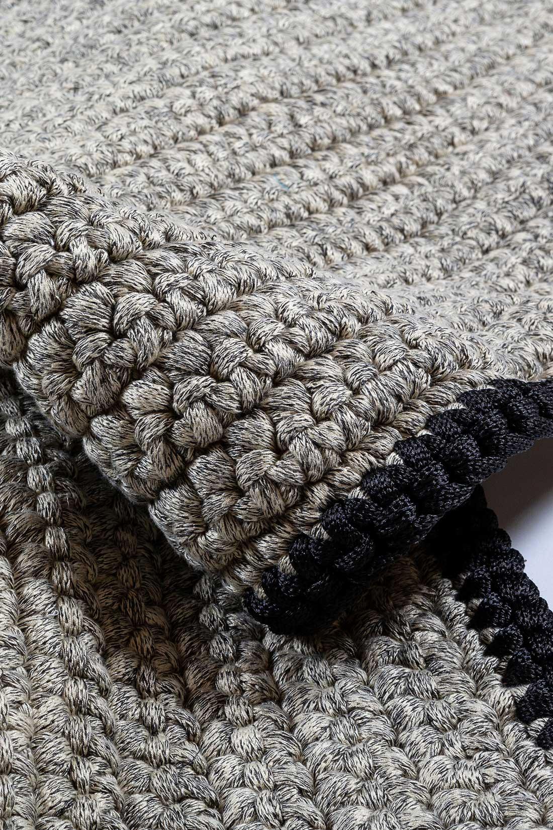 Israeli Handmade Crochet Thick Rug in Grey Beige Black Made of Cotton & Polyester For Sale