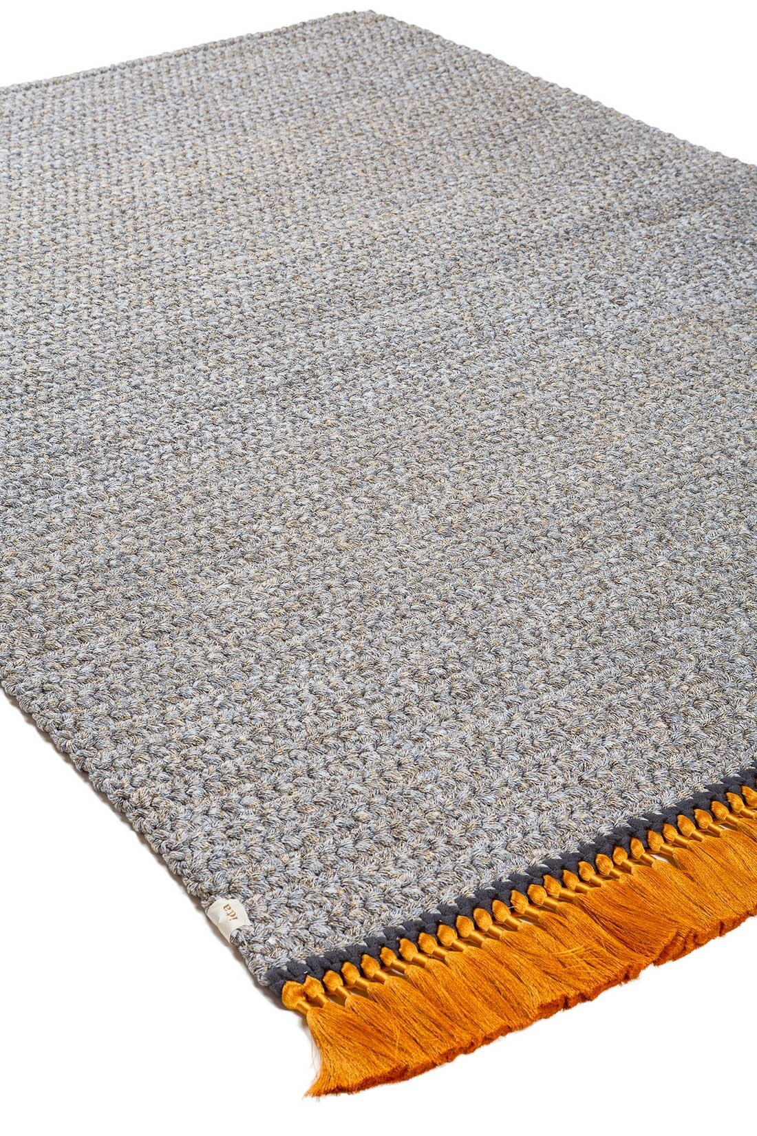 Hand-Crafted Handmade Crochet Thick Rug 170x240 cm in Grey Sand with Golden Tassels For Sale