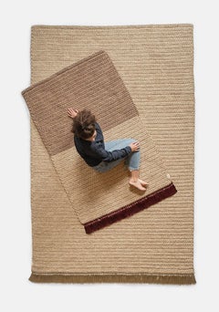 Handmade Crochet Two-Tone Rug 120x200 cm in Mocha Colors With Tassles