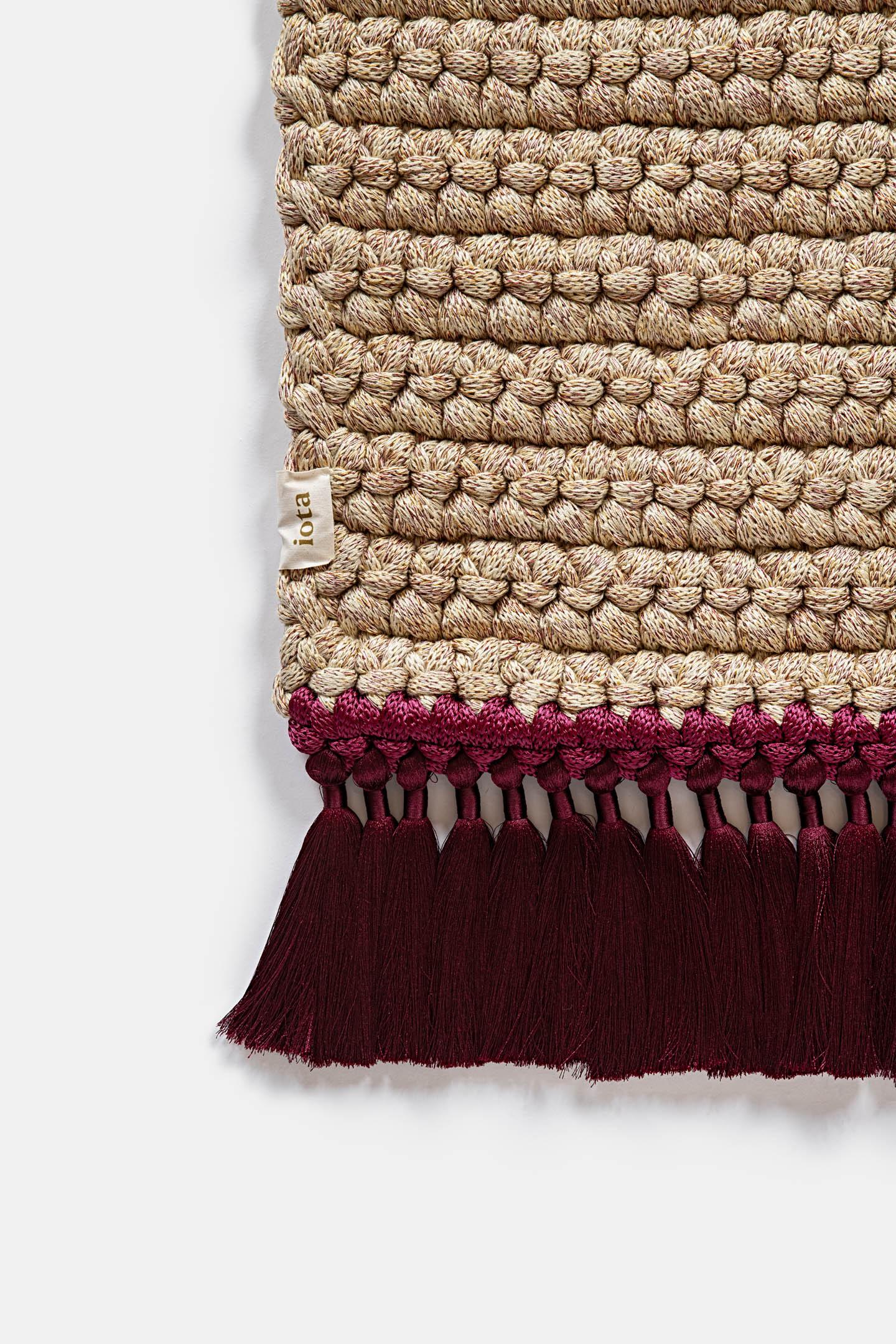 Israeli Handmade Crochet Two-Tone Rug in Beige Brown by iota For Sale