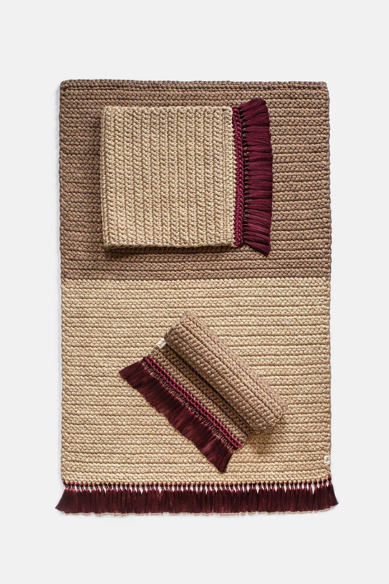 Handmade Crochet Two-Tone Rug in Beige Brown by iota For Sale at 1stDibs