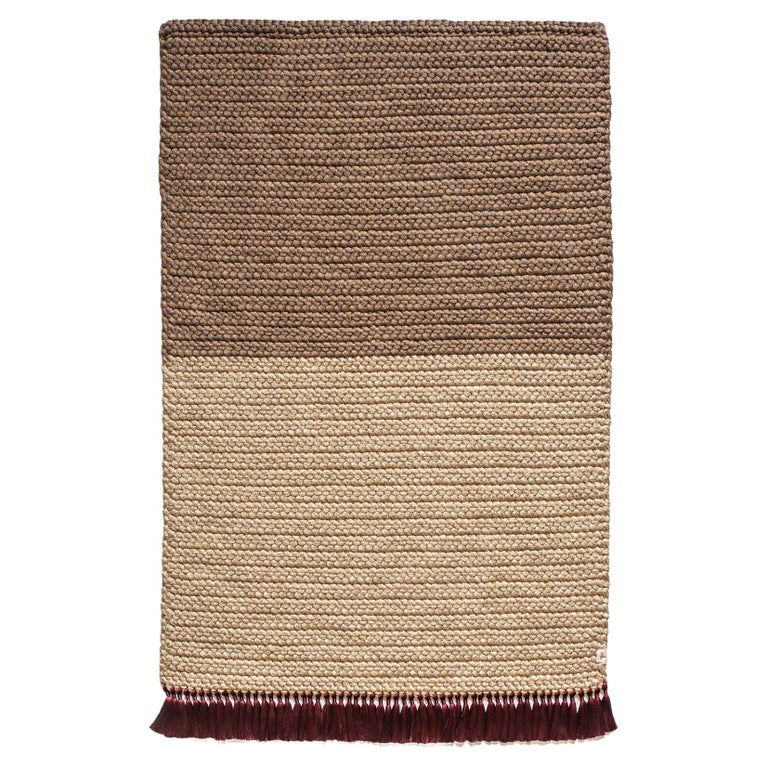 Handmade Crochet Two-Tone Rug in Beige Brown by iota For Sale at 1stDibs
