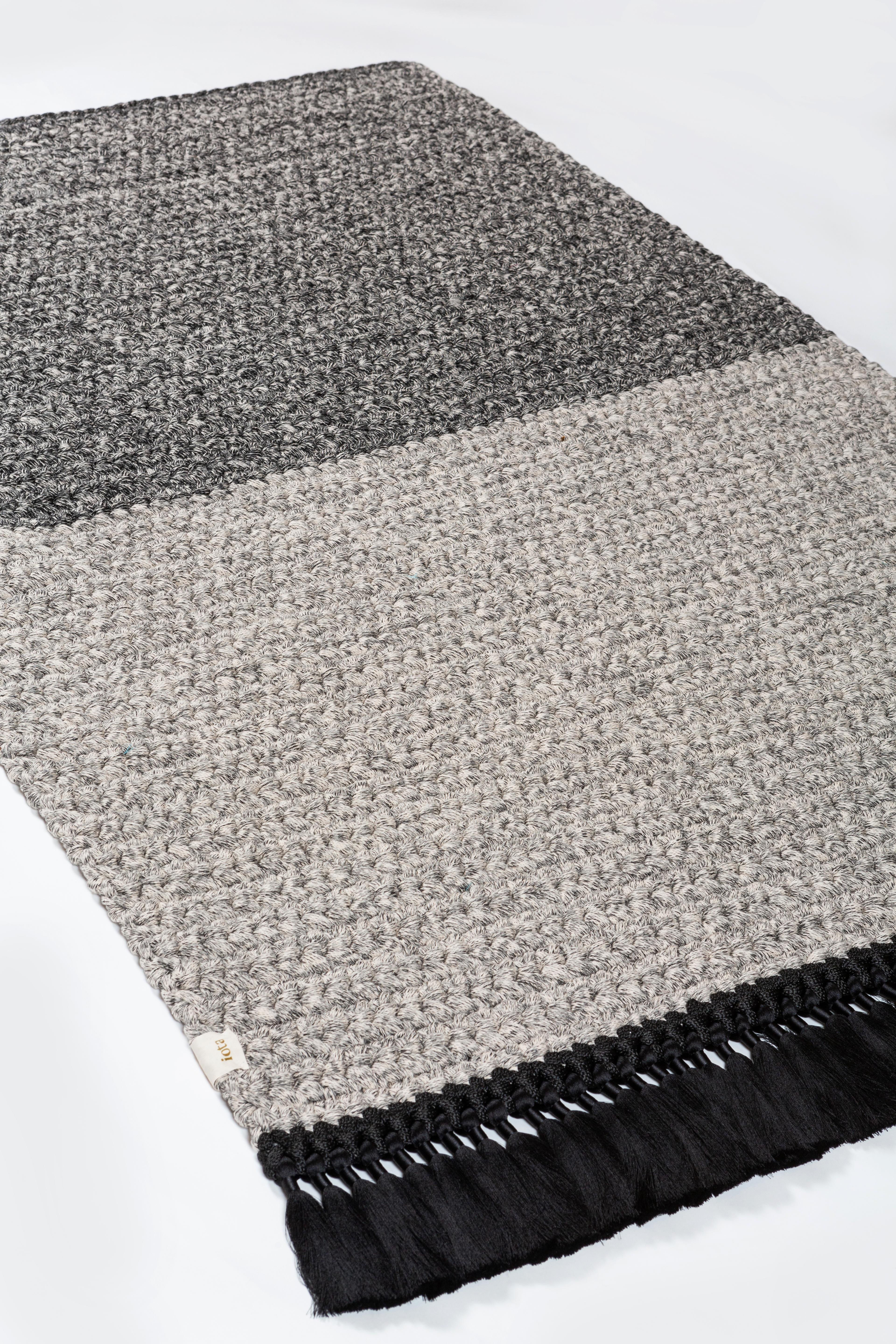 Handmade Crochet Two-Tone Rug in Black Made of iota's Bespoke Yarns In New Condition In Tel Aviv, IL