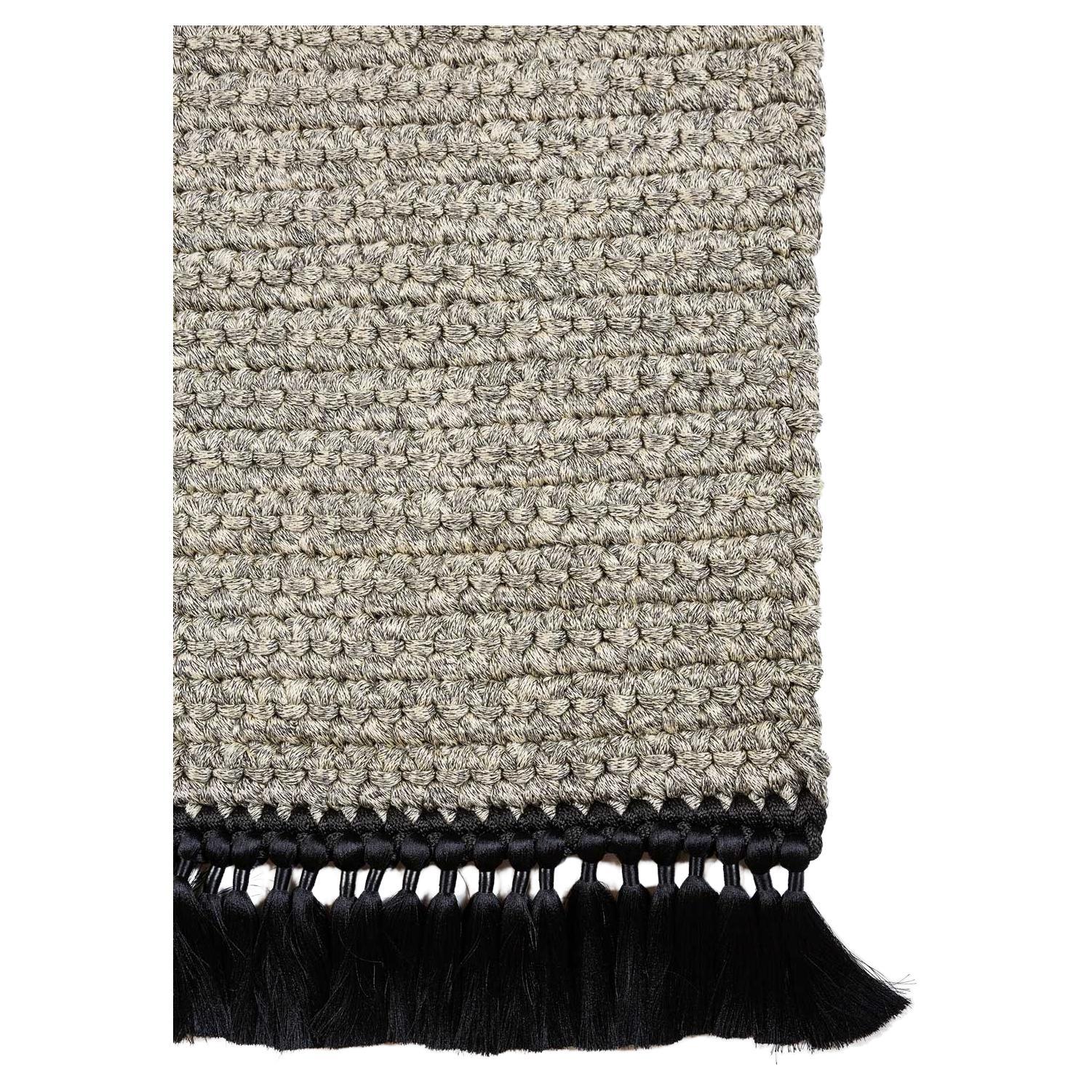 Handmade Crochet XL Thick Rug in Beige Black Made of Cotton & Polyester For Sale