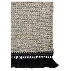Handgefertigter gehäkelter XL dicker Teppich in Beige-Schwarz aus Baumwolle und Polyester