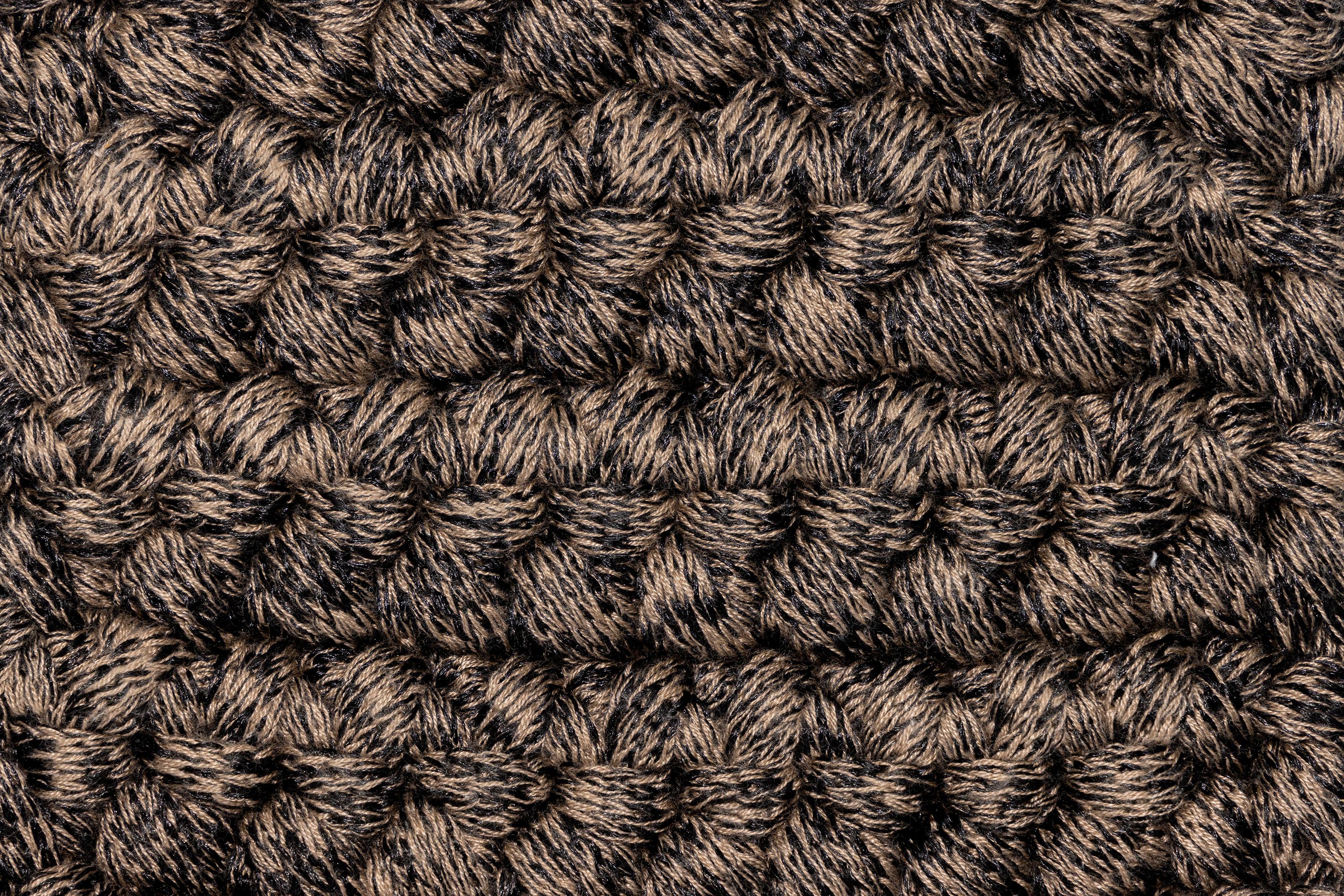 Hand-Crafted Handmade Crochet 200x300 cm Thick Rug in Cacao Black with Tassels For Sale