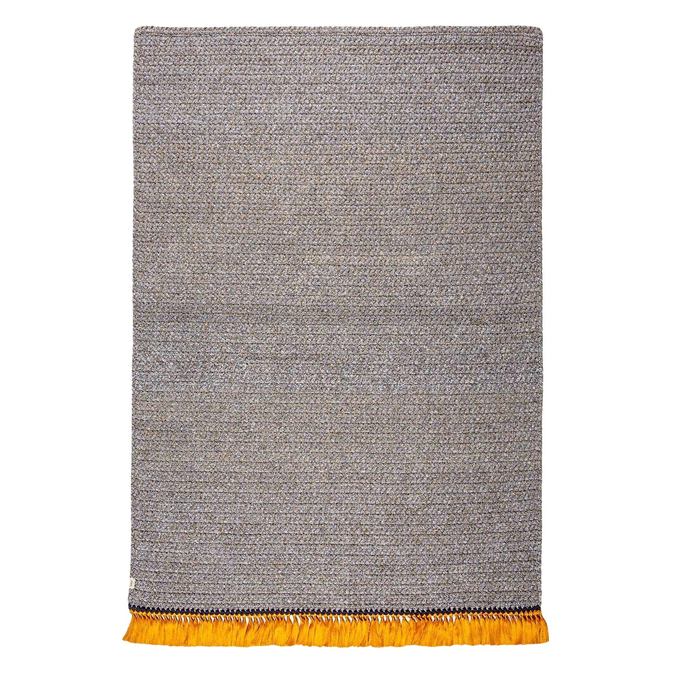 Handgefertigter, gehäkelter XL dicker Teppich in Grau, Beige und Gold aus Baumwolle und Polyester