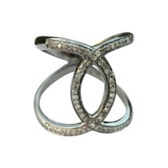 Anello di diamanti con pavé incrociato fatto a mano per il regalo di Natale Anello di diamanti in argento 925.