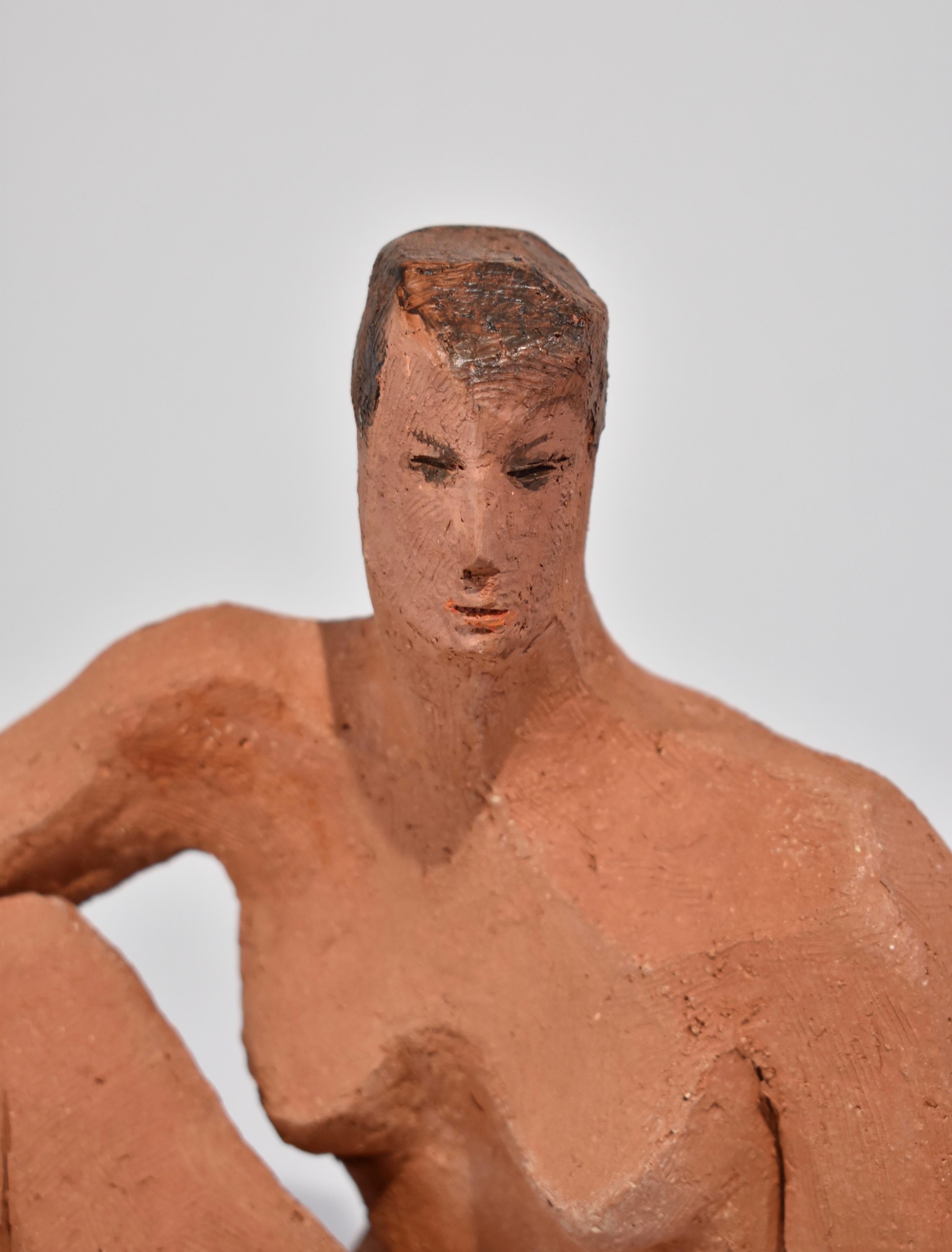 Modern Handmade Cubist Female Figure Sculpture in Terracotta