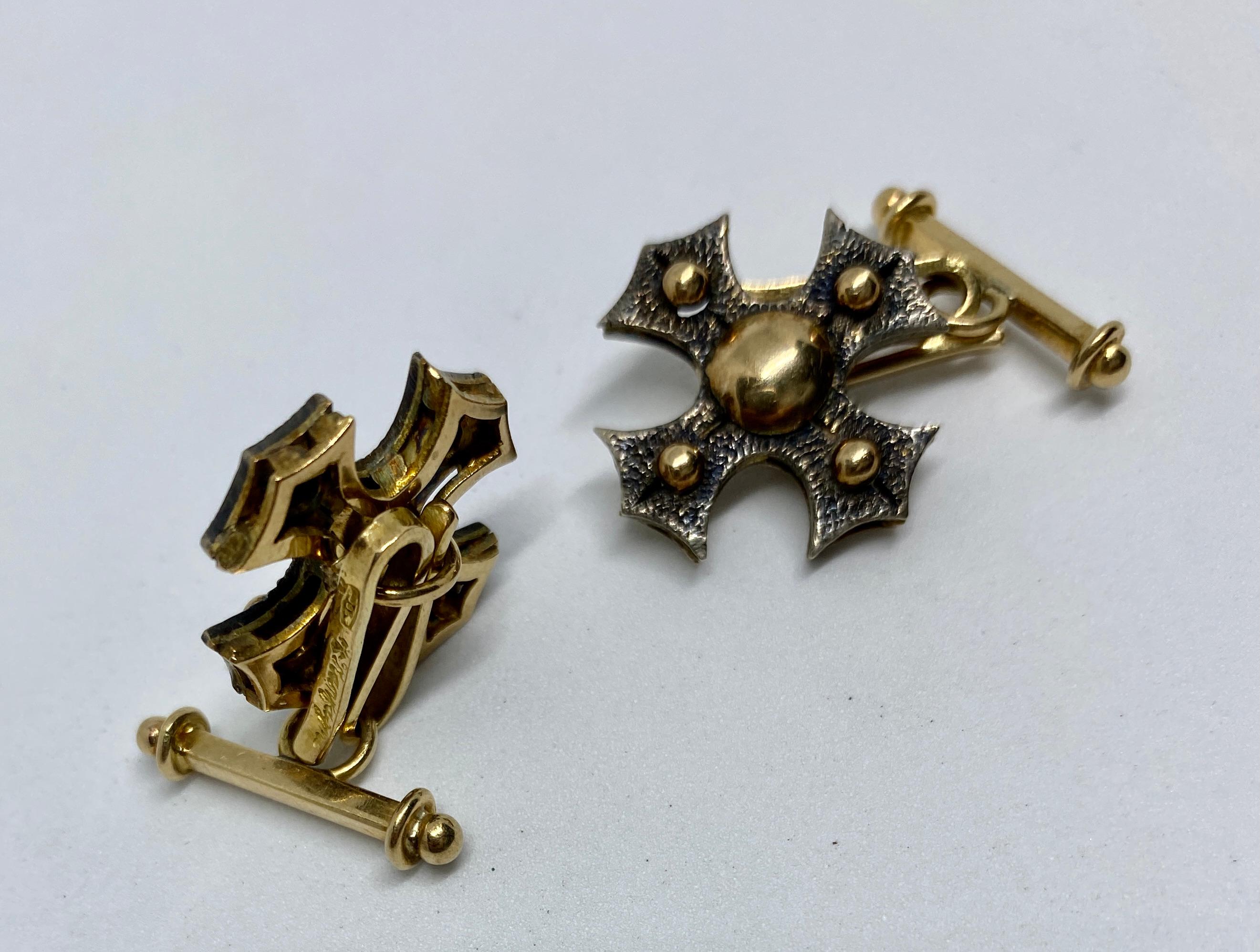 Handmade Cufflinks in 18k Gold with Hammered Silver Details by Ranfagni Firenze In Good Condition For Sale In San Rafael, CA