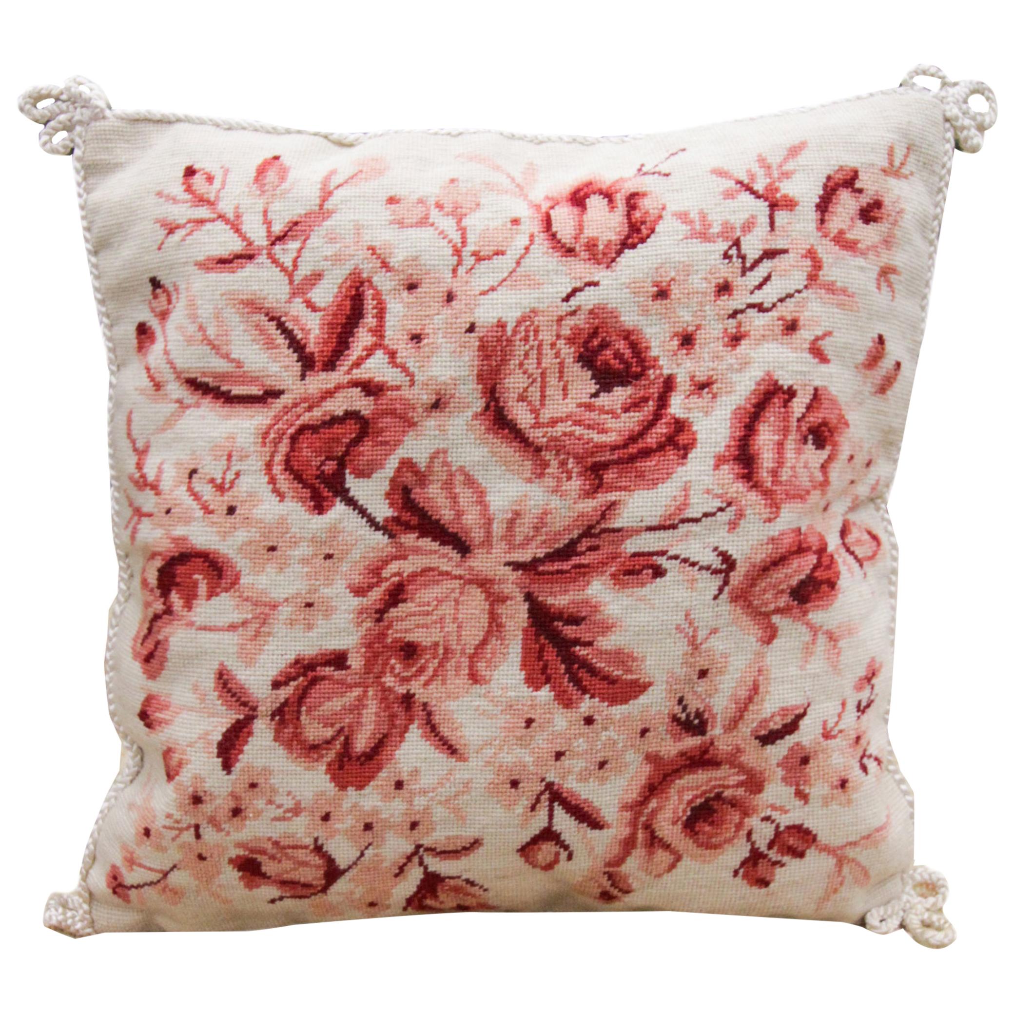 Handmade Cushion Cover Floral Needlepoint Scatter Pillow Cover For Sale