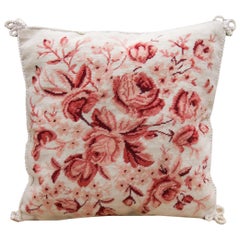 Antique Handmade Cushion Cover Floral Needlepoint Scatter Pillow Cover