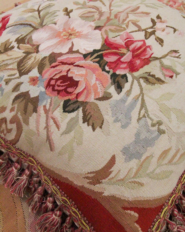 Hand-Crafted Handmade Cushion Cover Vintage Aubusson Traditional Wool Pillow Case For Sale