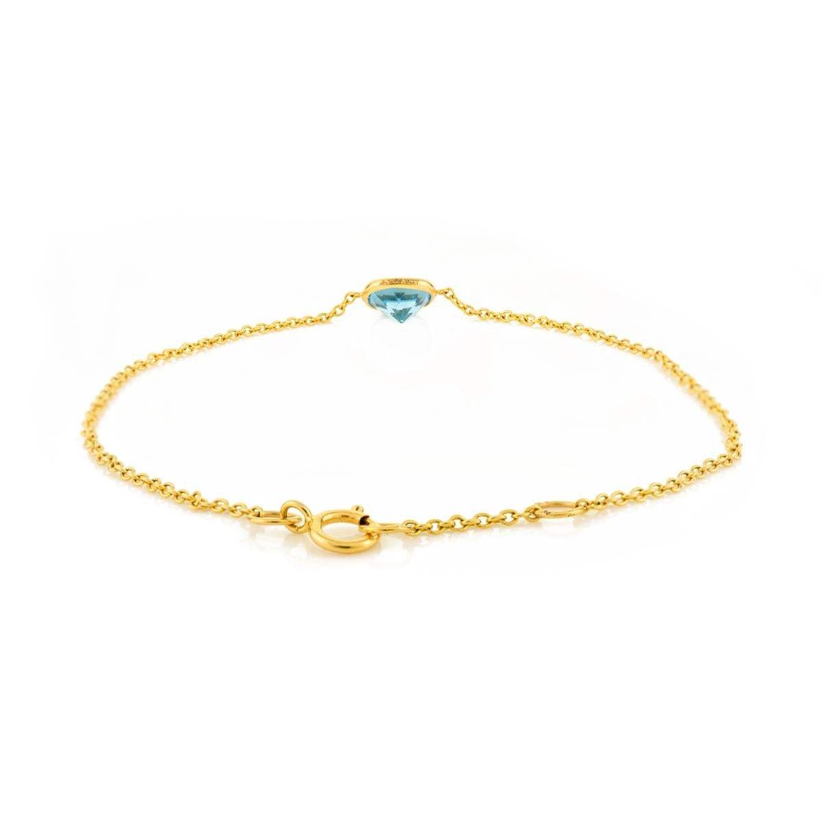 Pulsera de cadena con centro de topacio azul talla cojín hecha a mano en oro amarillo de 14k Moderno en venta