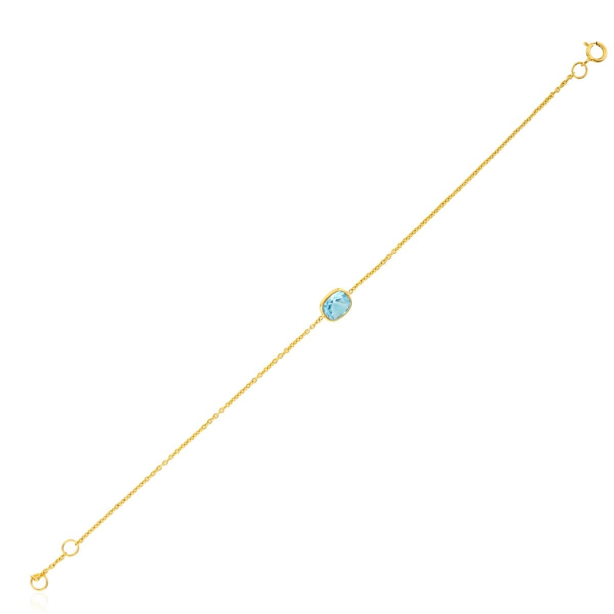 Pulsera de cadena con centro de topacio azul talla cojín hecha a mano en oro amarillo de 14k en Nuevo estado para la venta en New York, NY