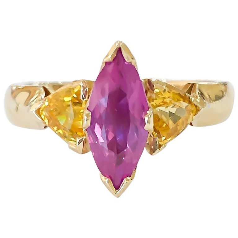 Handmade Custom Pink and Yellow Sapphire Ring 14 Karat Yellow Gold For Sale  at 1stDibs