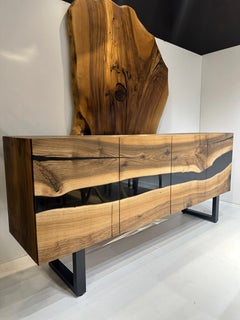 Handmade Custom Rustic Console, Epoxy Resin Tv Unit, Black Walnut Sideboard