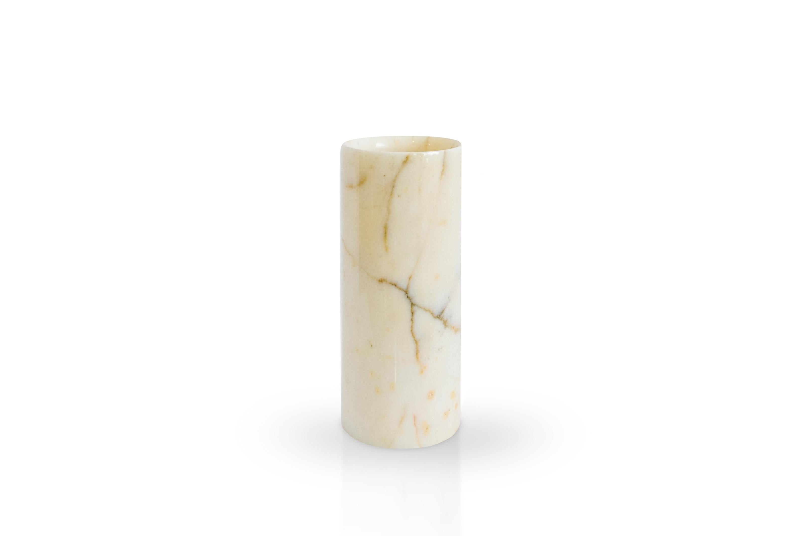 Italian Handmade Cylindrical Paonazzo Marble Vase For Sale
