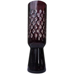 Handmade Czech Vintage Bohemian Optic Glass Vase Amethyst Purple Cased Clear