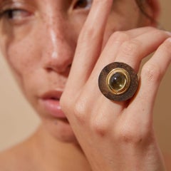 Handmade Daha Citrine Wood Ring with All Gold Plating by German Kabirski