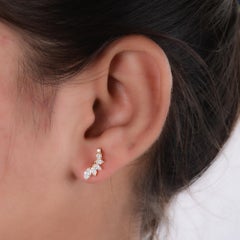 Handmade Dainty Pear Shaped Diamond Stud Earrings 18 Karat Yellow Gold Jewelry