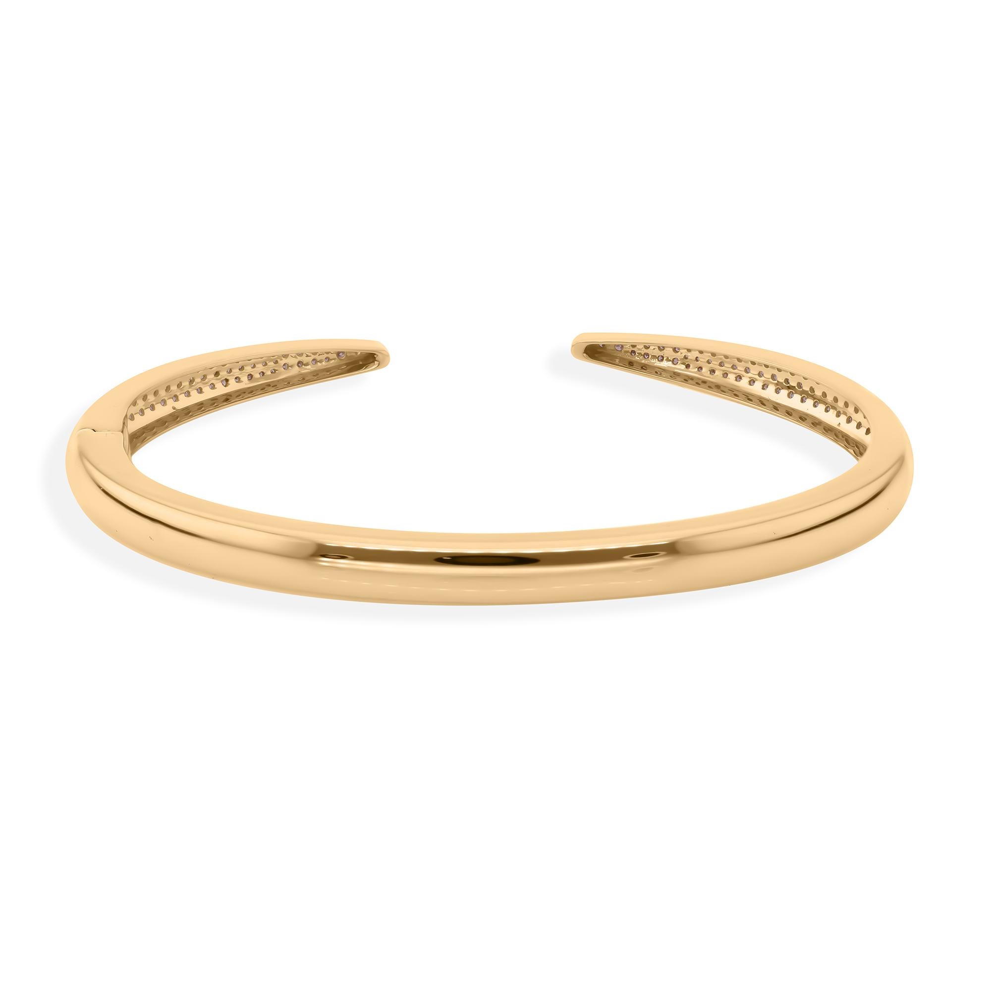 Handmade Dainty SI/HI Pavé Diamond Open Cuff Bangle Bracelet 14k Yellow Gold For Sale 1