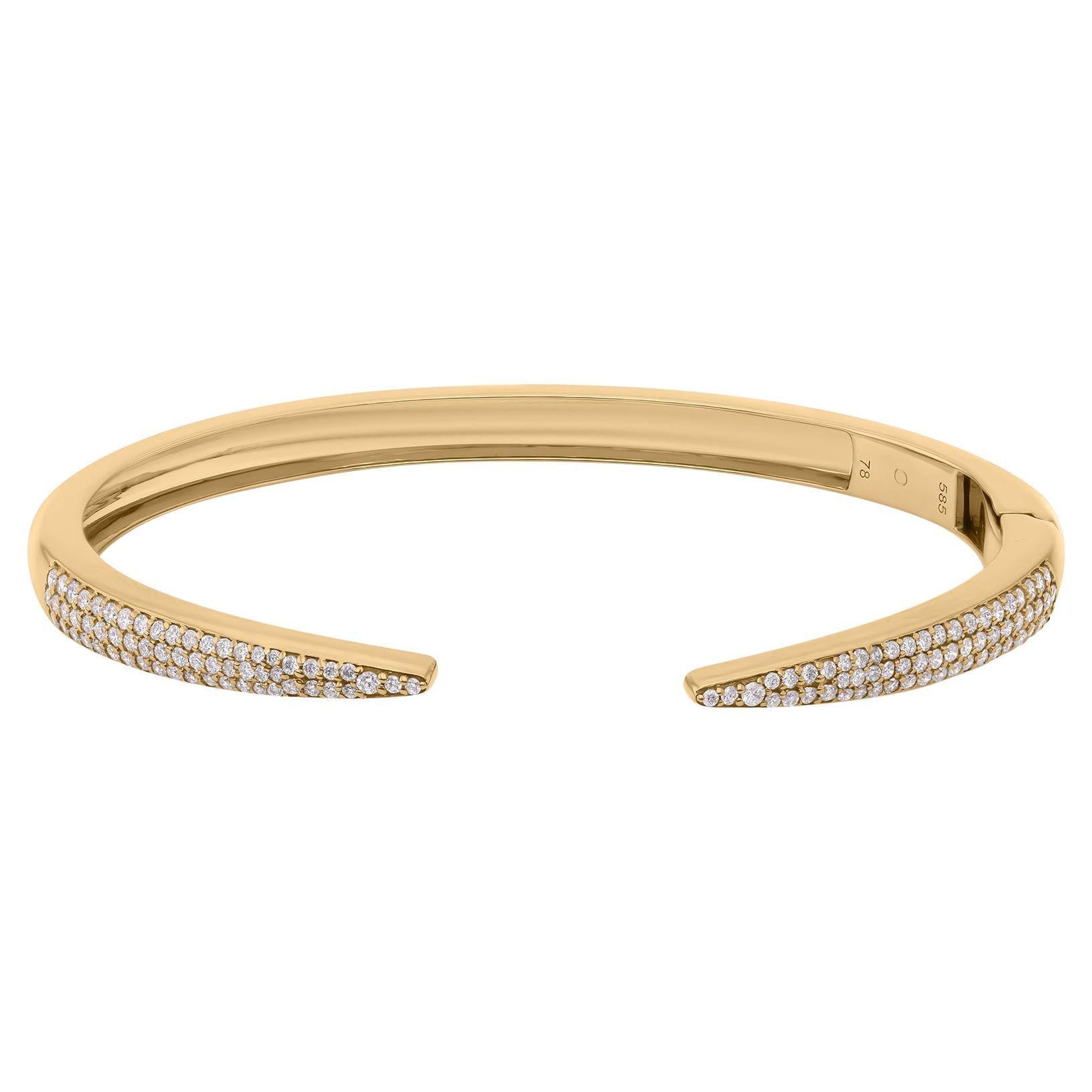 Pulsera de brazalete con pavé de diamantes SI/HI hecha a mano 14k Oro Amarillo
