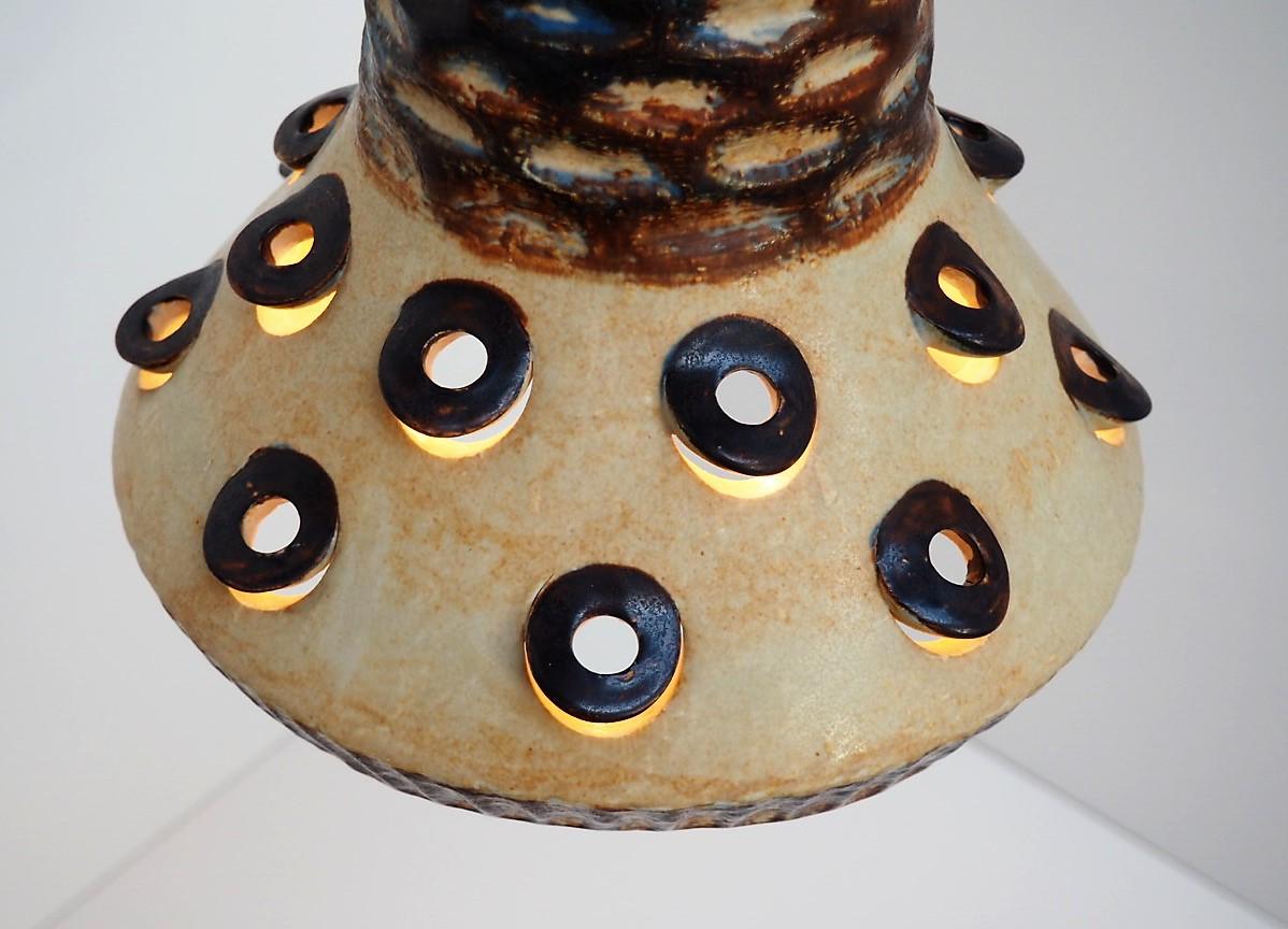 Glazed Handmade Danish Ceramic Pendant in Yellow and Brown Glaze from the 1970s For Sale