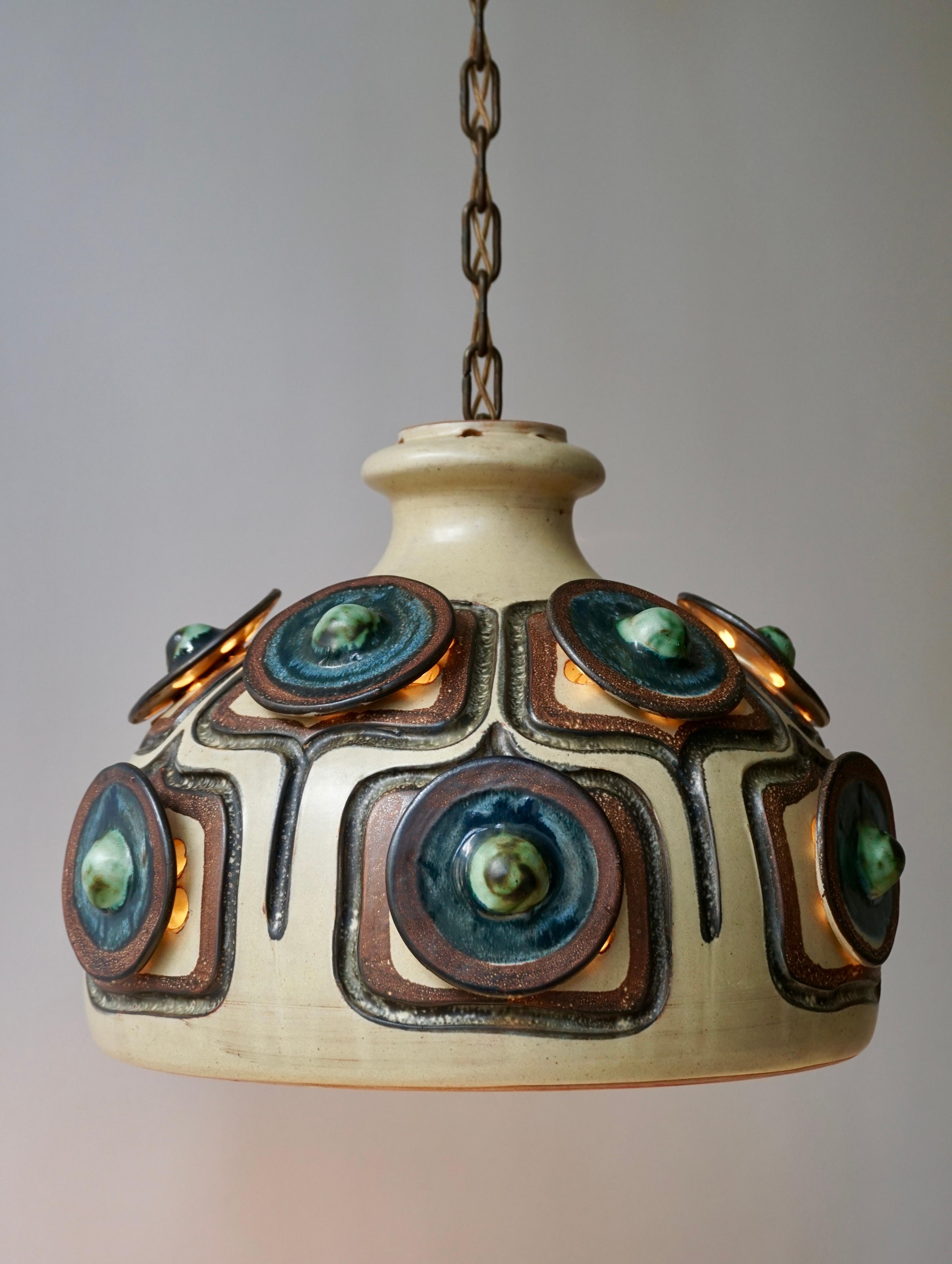 Handmade Danish Ceramic Pendant Light by Jette Hellerøe for Axella, 1970s 2