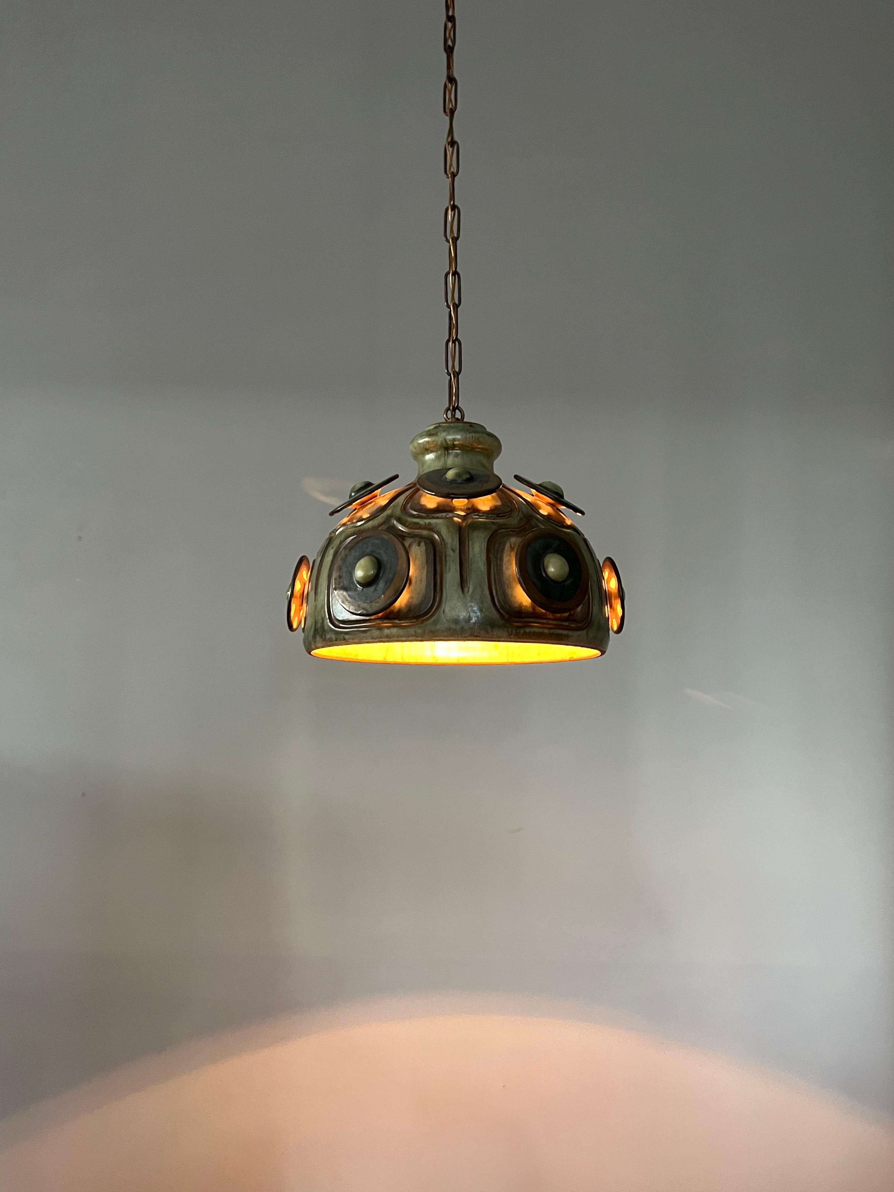 Handmade Danish Ceramic Pendant Light by Jette Hellerøe for Axella, 1970s For Sale 1