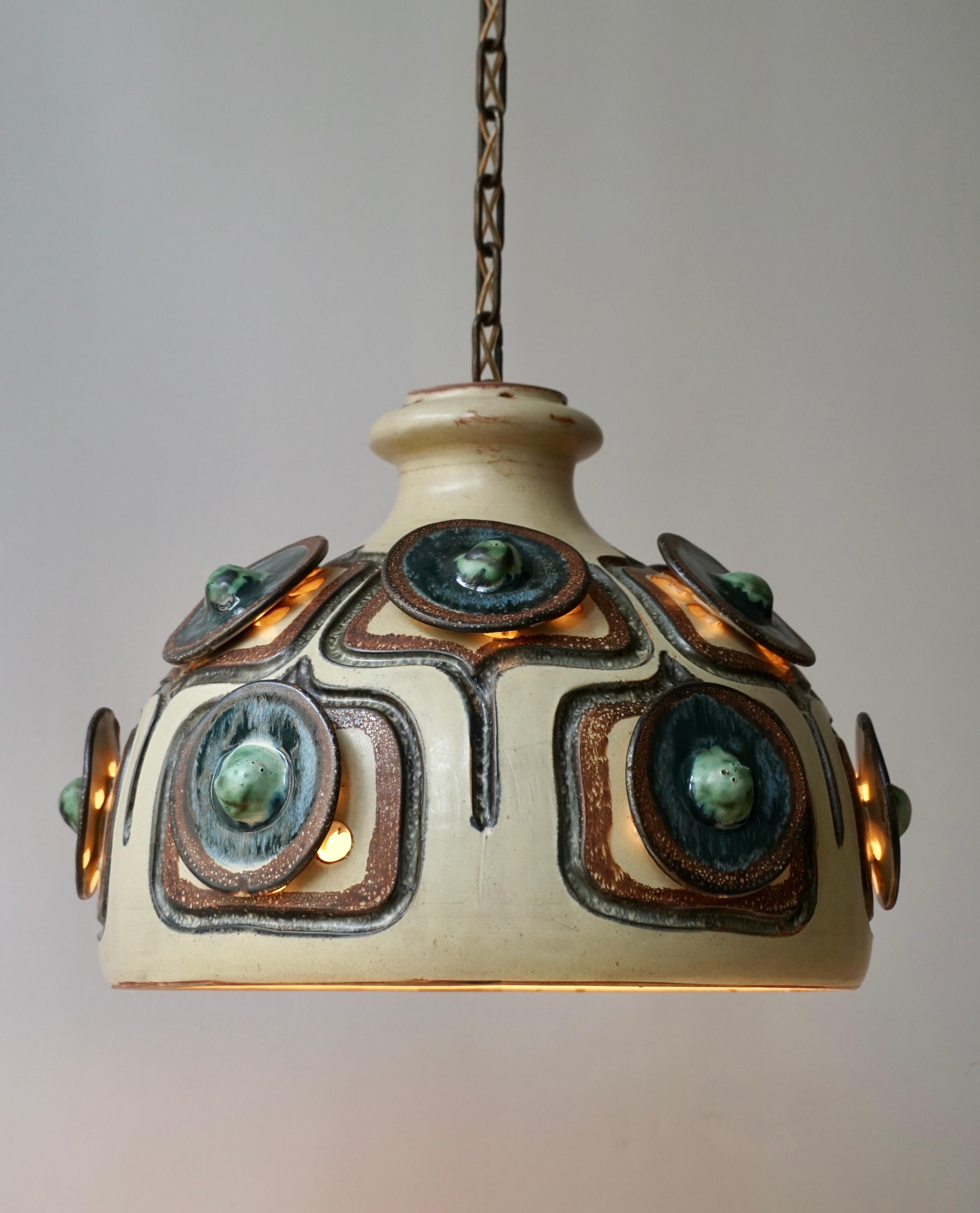 Handmade Danish Ceramic Pendant Light by Jette Hellerøe for Axella, 1970s 3