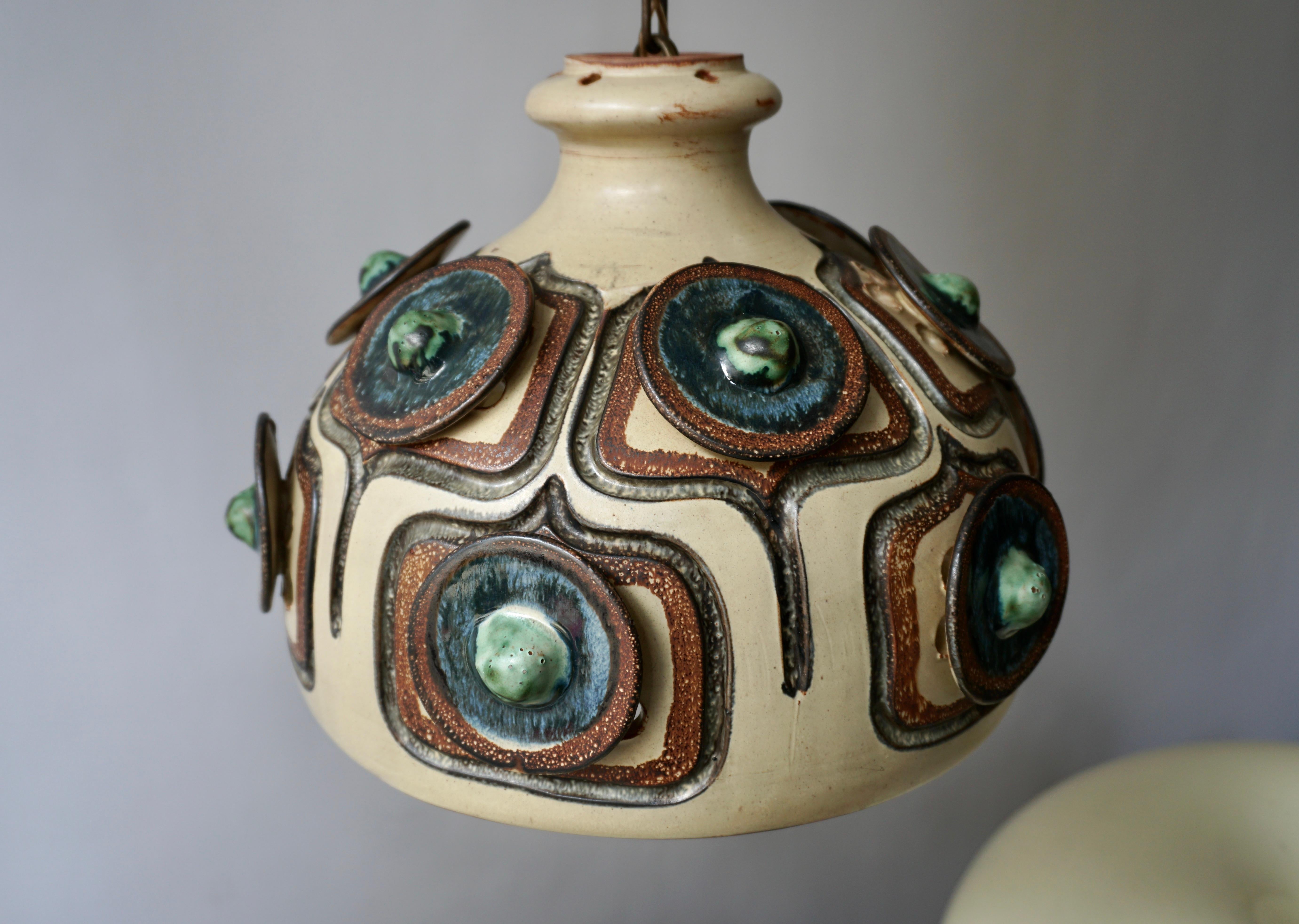 Handmade Danish Ceramic Pendant Light by Jette Hellerøe for Axella, 1970s 4